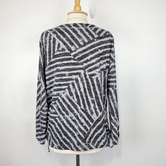 N Touch Black Gray Patchwork Variegated Striped Pattern Knit Sweater Top, Size L - Picture 8 of 13